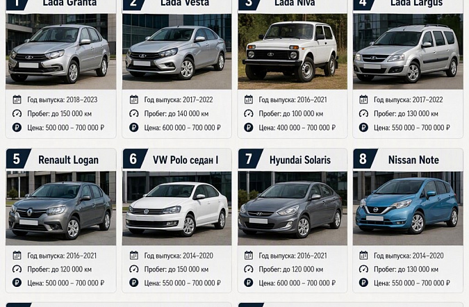 ТОП-10 автомобилей с пробегом до 700 000 рублей в 2027 году