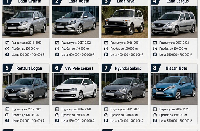 ТОП-10 автомобилей с пробегом до 700 000 рублей в 2027 году