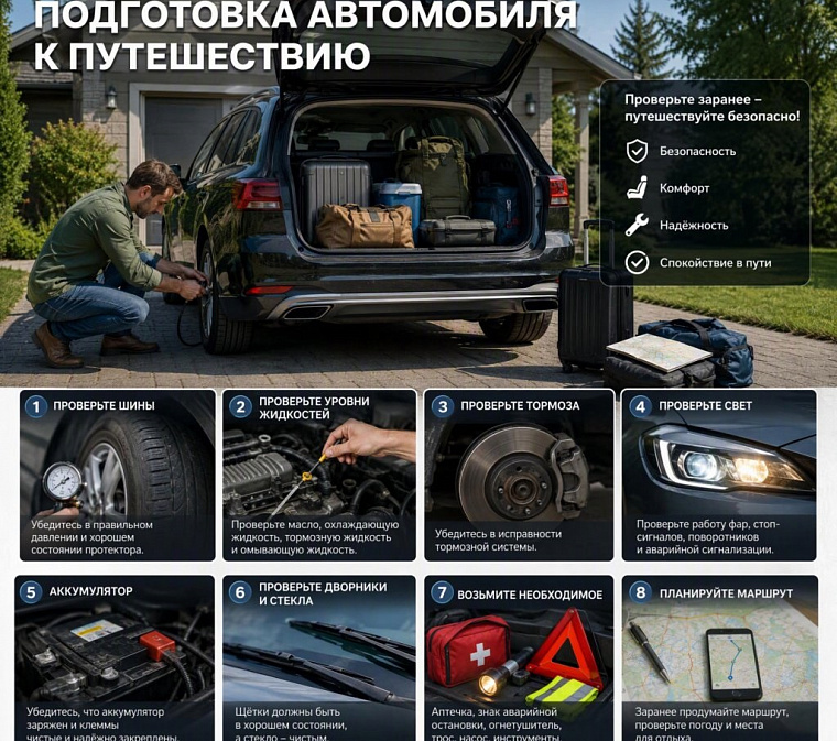 Подготовка автомобиля к путешествию: чек-лист диагностики перед отпуском
