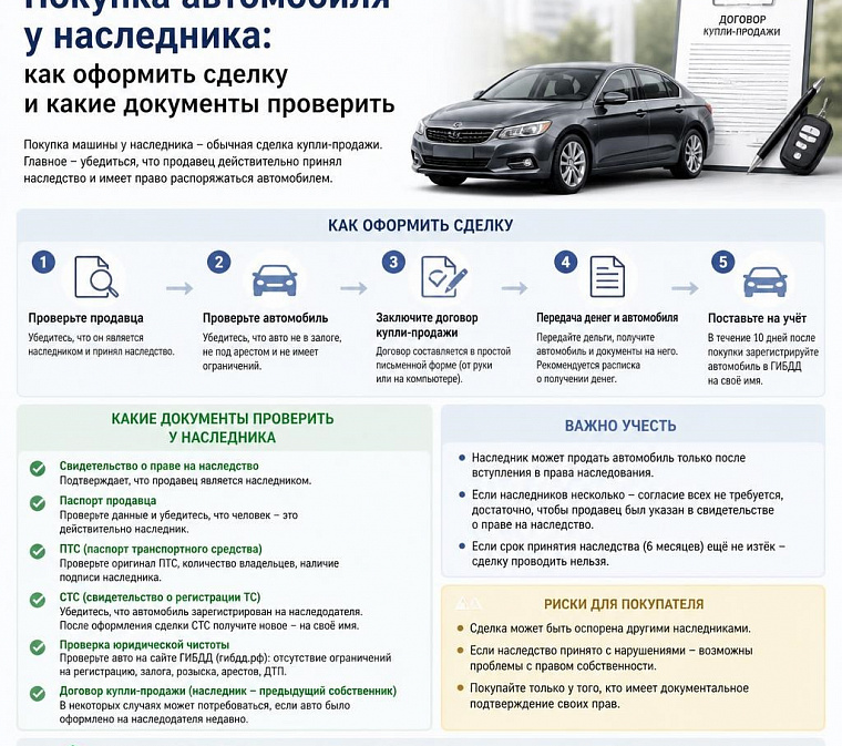 Покупка автомобиля у наследника: как оформить сделку и какие документы проверить